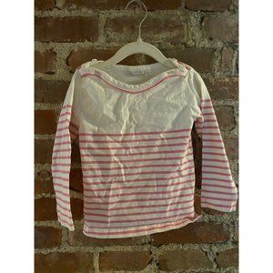 JoJo Maman Bebe Pink & White Breton Stripe Top 3-4y